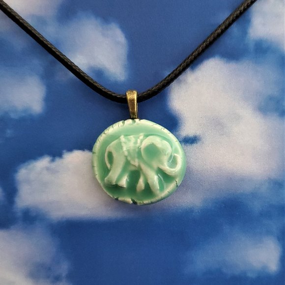 Handmade Ceramic Aqua Green Elephant Pendant Necklace - Picture 11 of 12